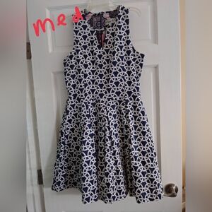 Dizzy Lizzy Navy and White Patterned Midi Dress